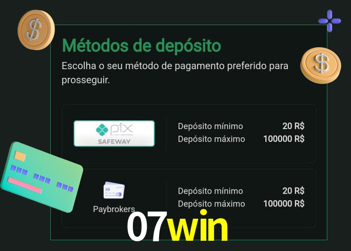 O cassino 07win oferece uma grande variedade de métodos de pagamento